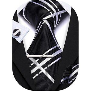 New Men Plaid/Striped Ties Set Silk Business Wedding Formal Fashion Necktie